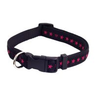 Dog Collar Black/Hot Pink Star