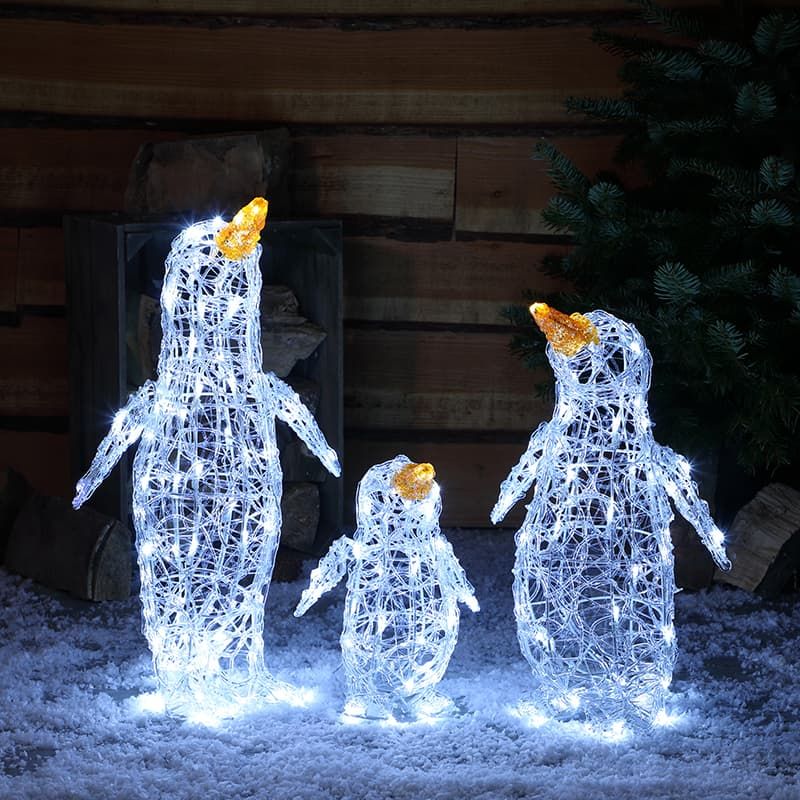 160 LED Spun Acrylic Set Of 3 Penguins