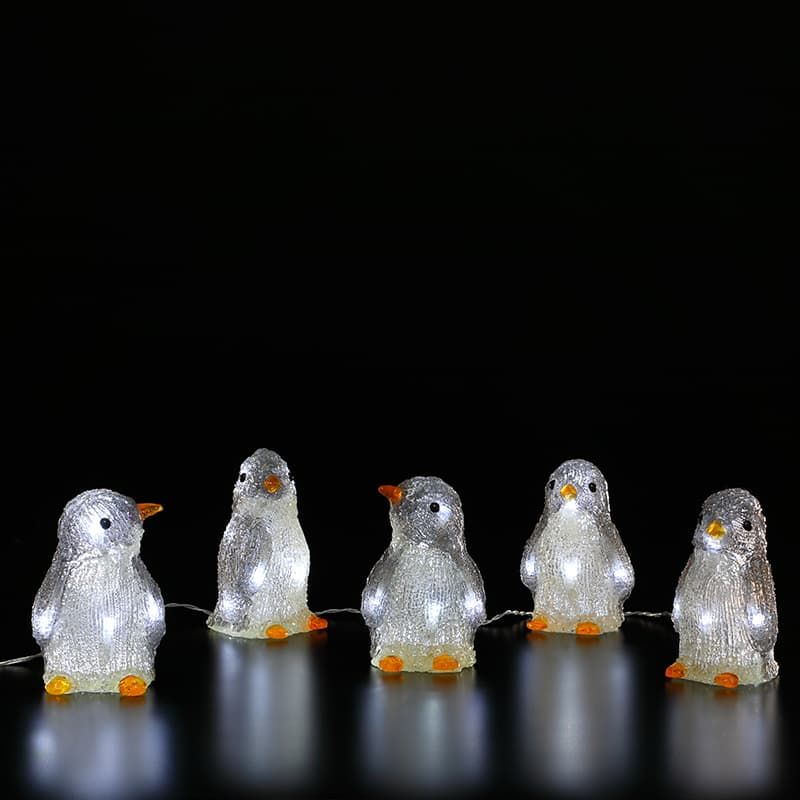 5 Acrylic Penguin String Lights with Timer