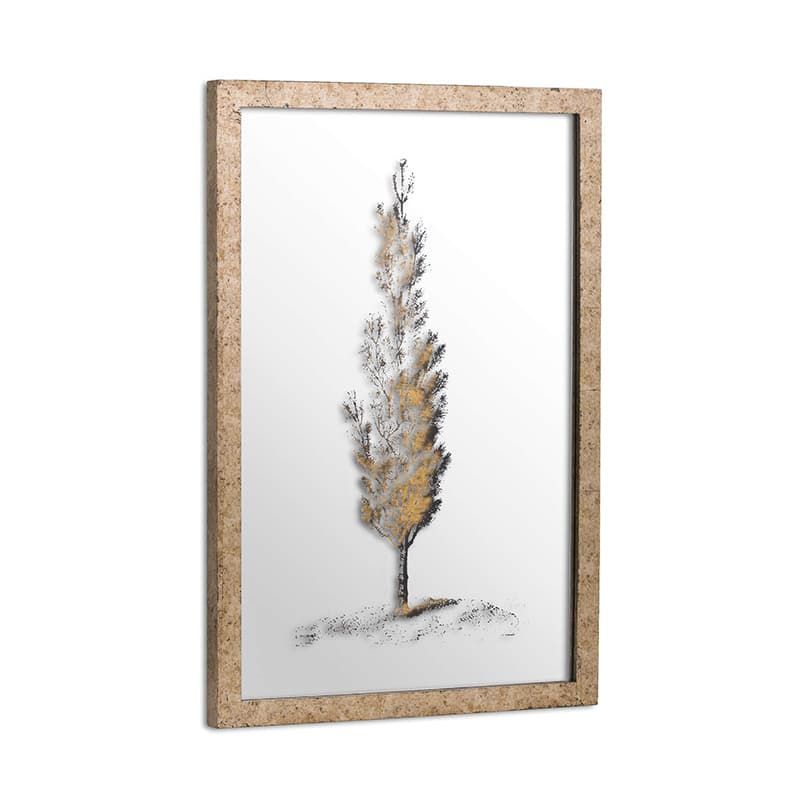 Antique Metallic Brass Mirrored Pine Wall Art