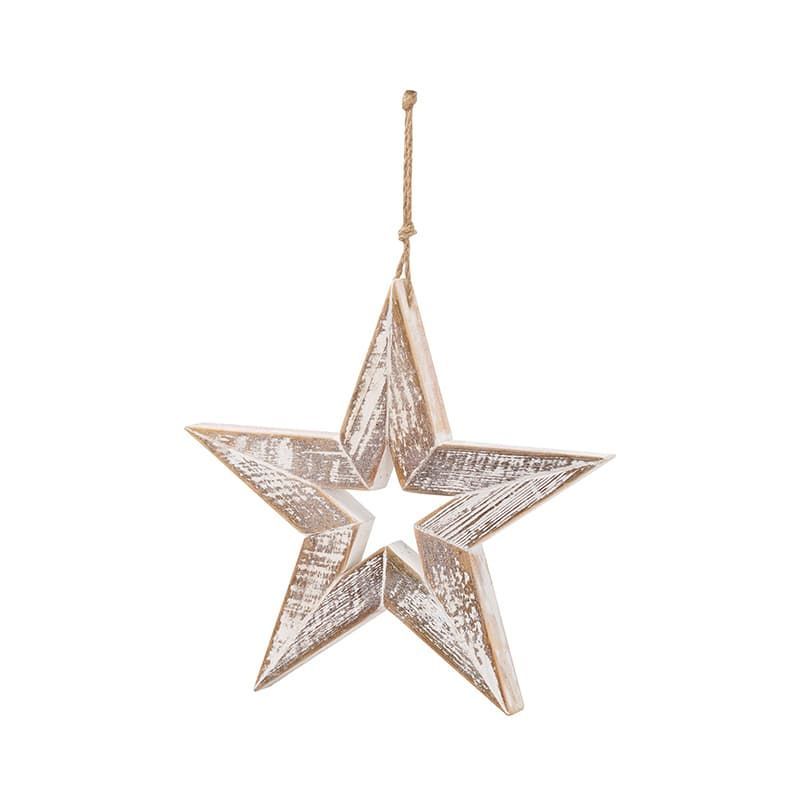 Antique White Wooden Sparkle Star - Small
