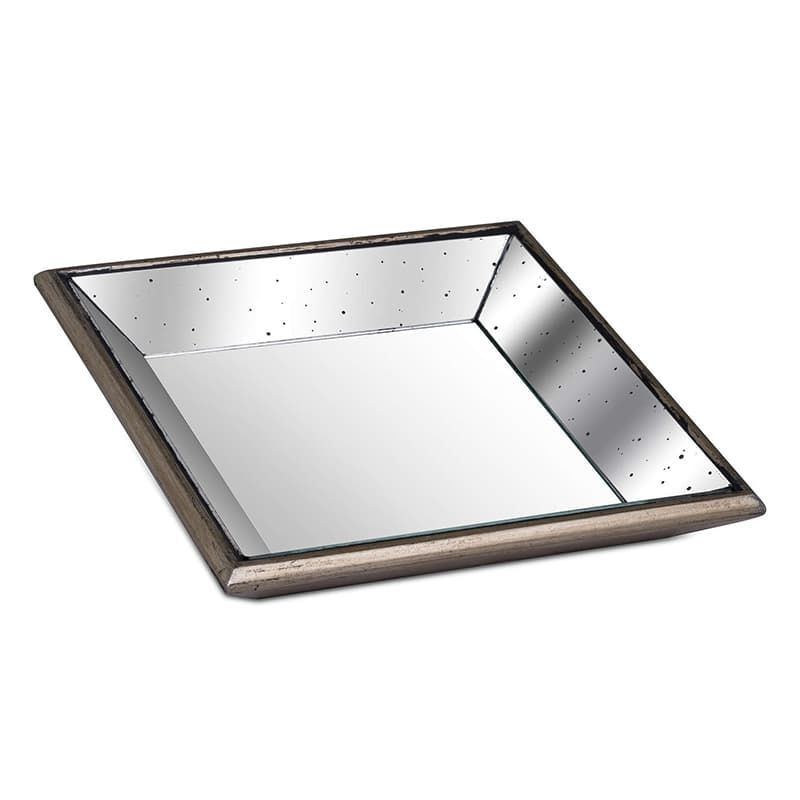 Astor Distressed Mirrored Tray with Wooden Detailing - Small Square