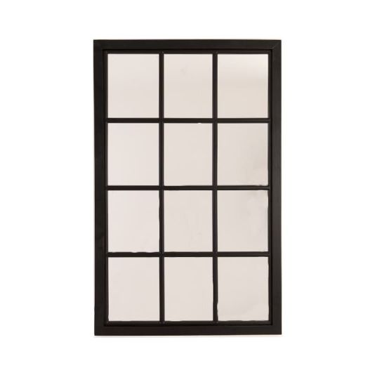 Black Wooden Windowpane Mirror - Small