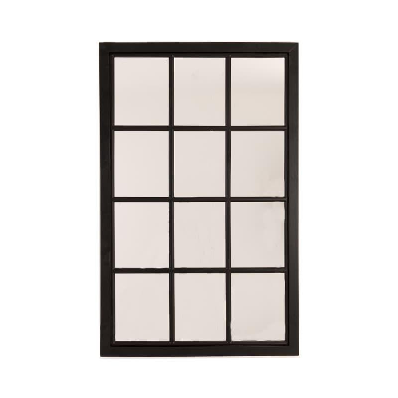 Black Wooden Windowpane Mirror - Small