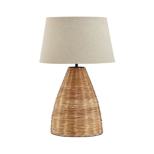 Conicle Wicker Table Lamp with Linen Shade