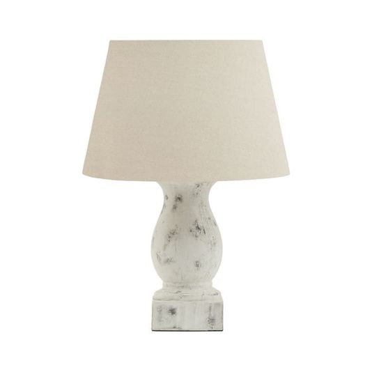 Darcy Antique White Pillar Table Lamp with Linen Shade
