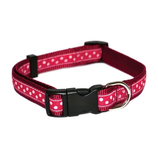 Dog Collar Red Spotty 10-14"