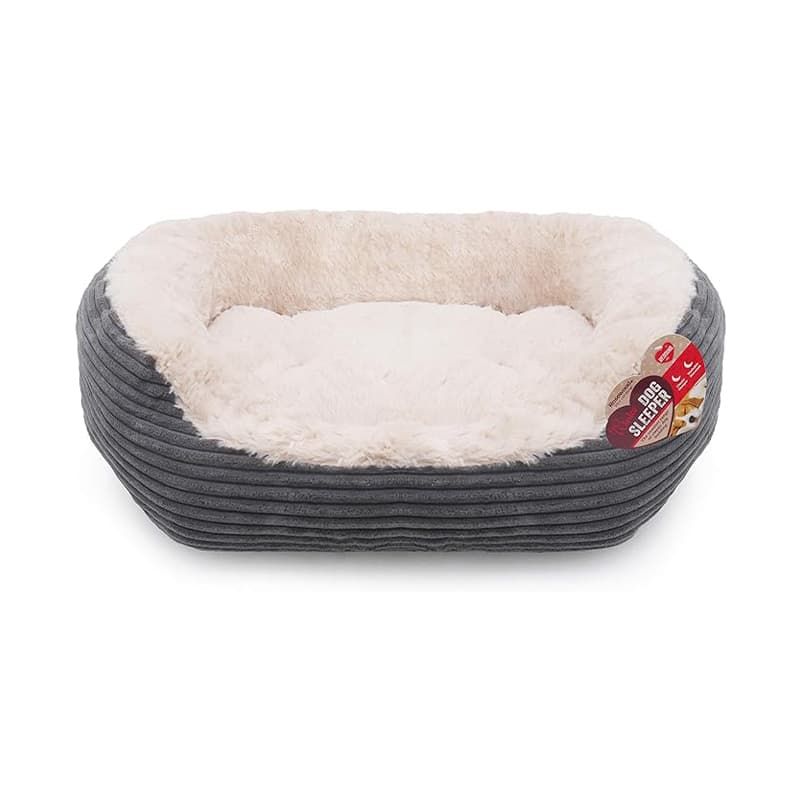 Grey Jumbo Cord Dog Bed with Plush Inner 20"