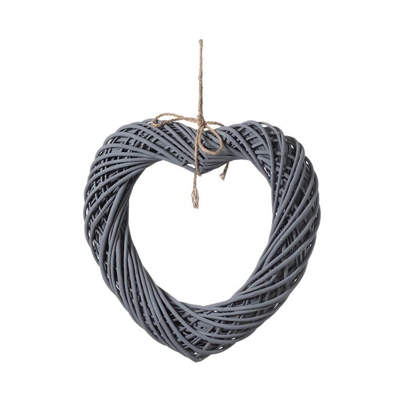Grey Wicker Hanging Heart with Rope Detail