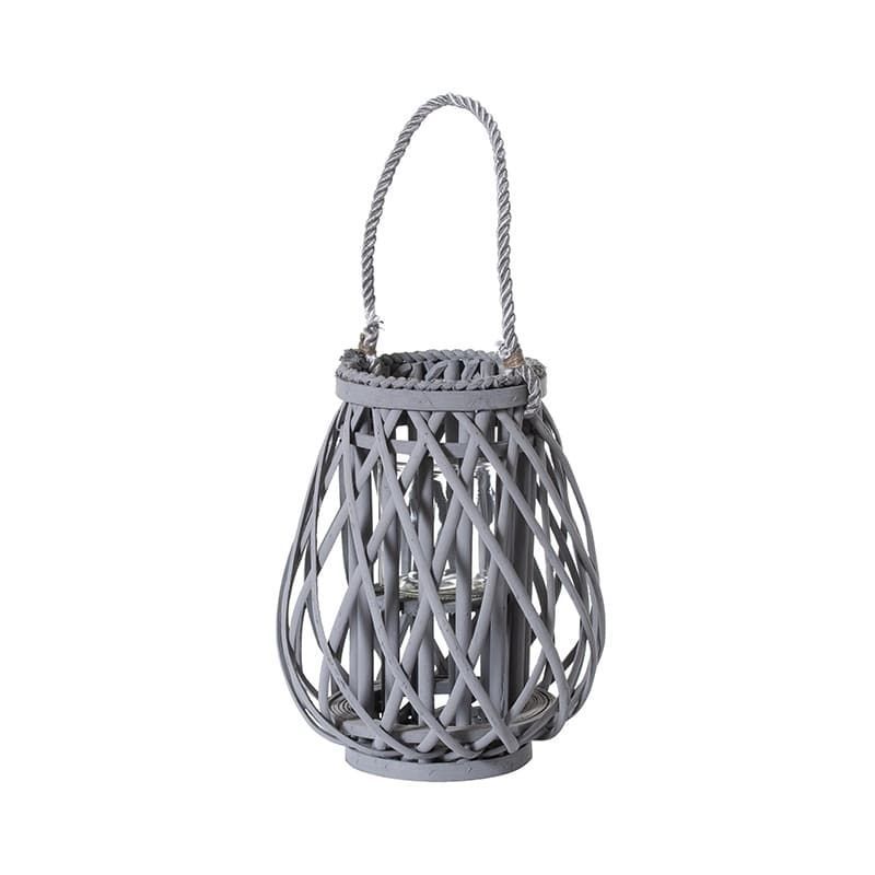 Grey Wicker Bulbous Lantern - Small
