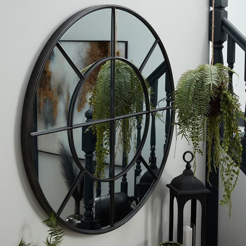 Round Metal Window Mirror In Black