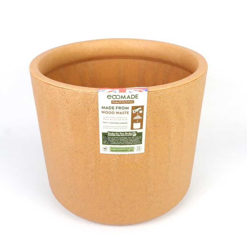 35cm Round Wood Filled Natural Pot