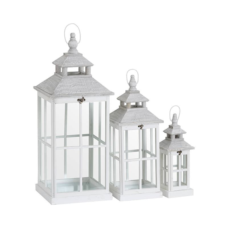 Set of Three Window Style Lanterns with Open Top - White