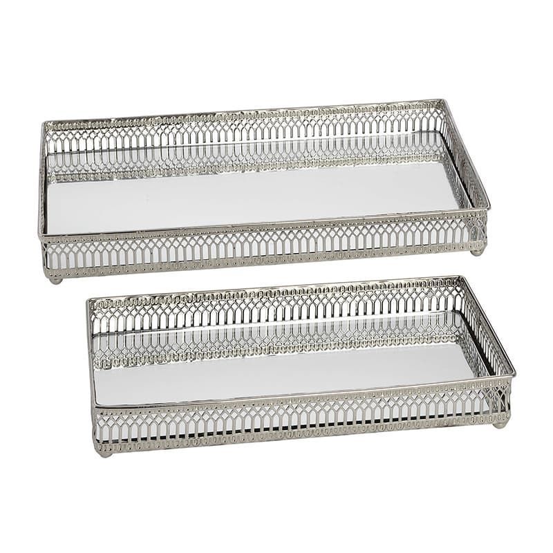 Set of Two Rectangular Nickel Plated Trays