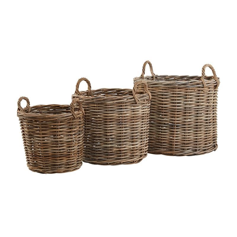 Set of Three Kubu Rattan Storage Baskets - Round