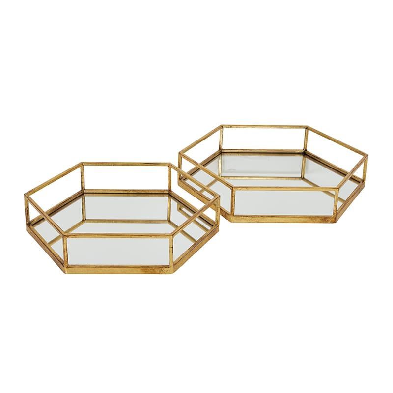 Set of Two Hexagon Trays - Gold
