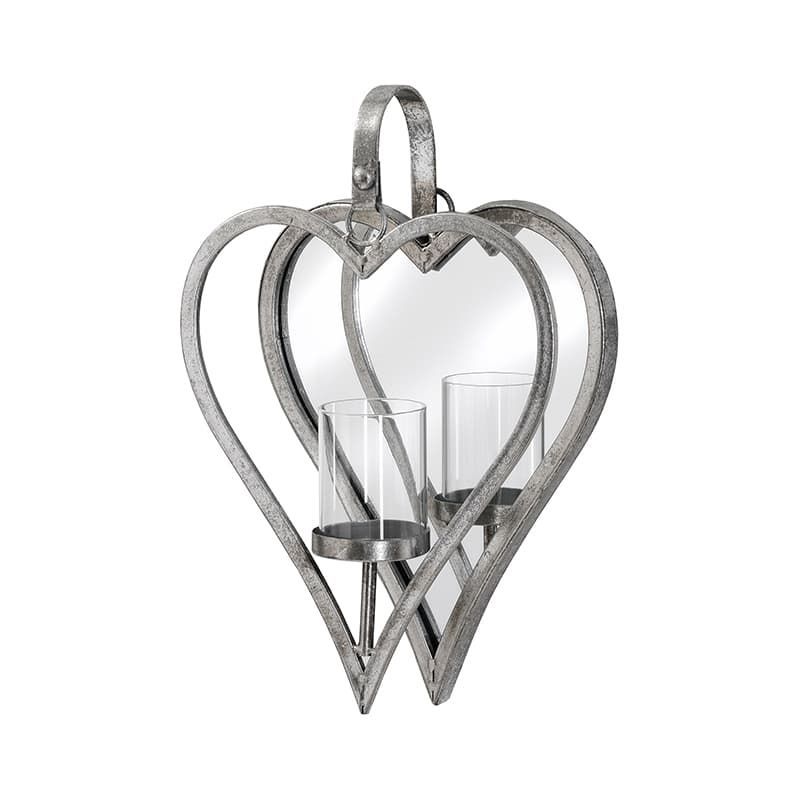 Antique Silver Mirrored Heart Candle Holder - Small