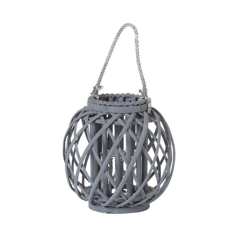 Grey Wicker Basket Lantern - Small
