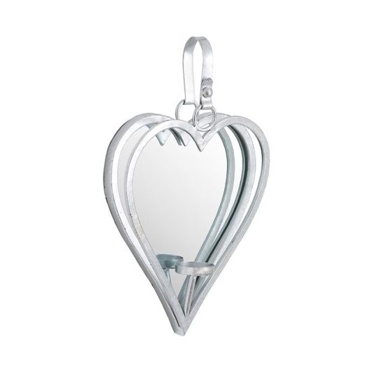 Silver Mirrored Heart Candle Holder - Small