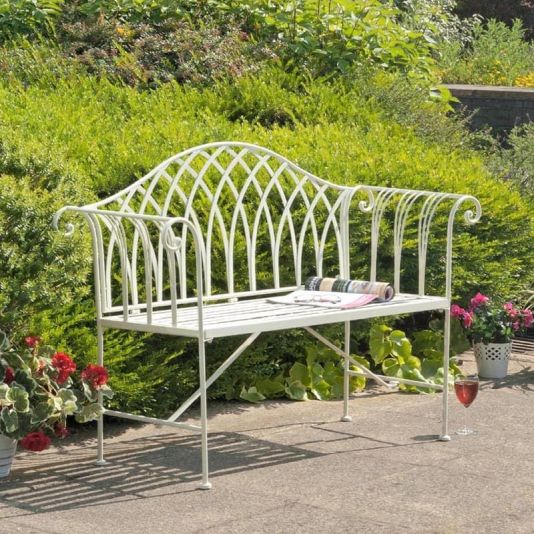 Classic White Cast Iron 2 Seater Bench