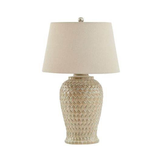 Woven Ceramic Table Lamp with Linen Shade